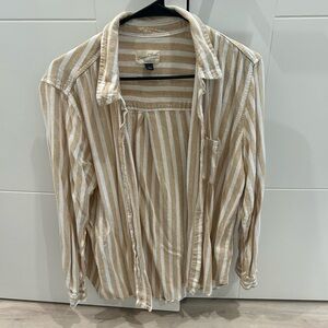 Universal Thread Tan and White Striped Button-Down Shirt